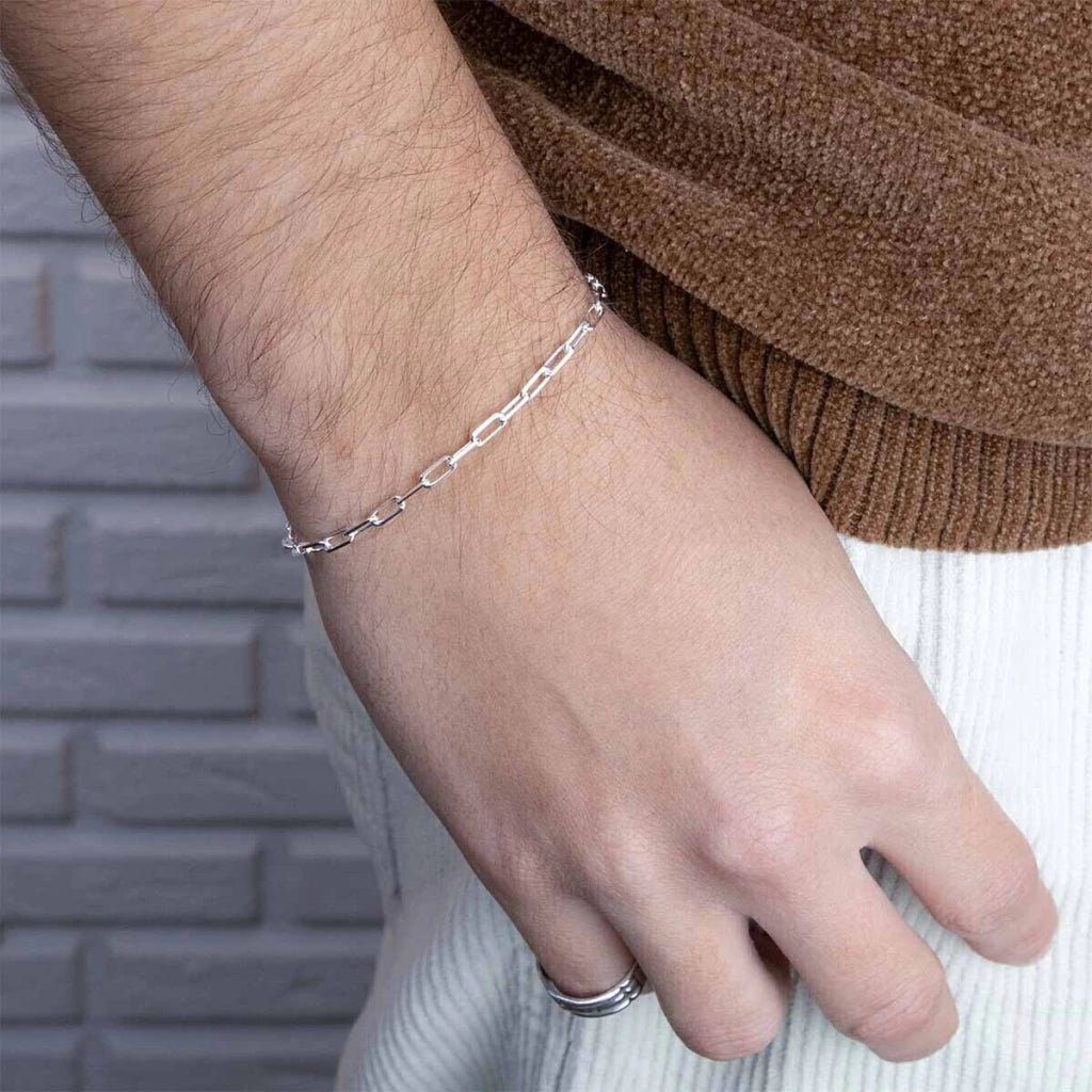 Pulseira de Prata Masculina Elo Cartier Quadrado 20cm - For Men