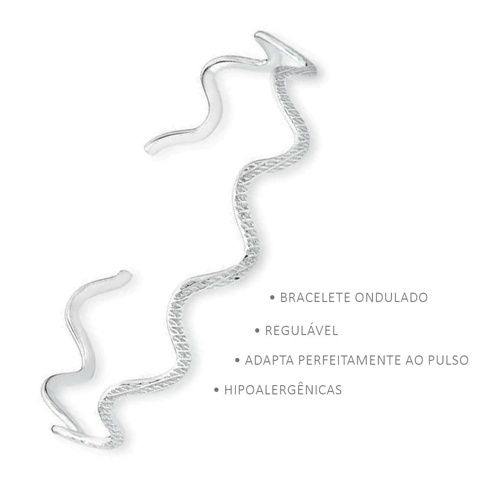 Bracelete de Prata Regulável Ondulado Detalhado