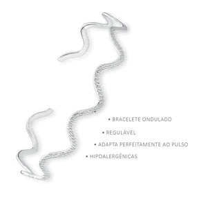 Bracelete de Prata Regulável Ondulado Detalhado