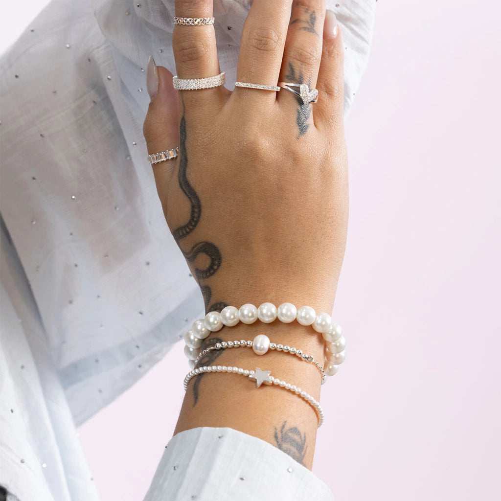 Pulseira de Prata Pérolas (8mm) 21cm