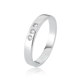 Anel de Prata 925 Aro Liso com Três Zircônias Brancas + Caixinha