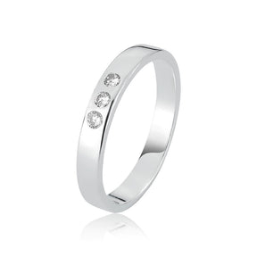 Anel de Prata 925 Aro Liso com Três Zircônias Brancas + Caixinha