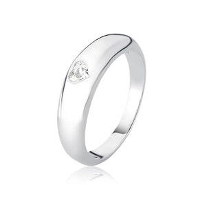 Anel de Prata Aro Liso com Coração Central