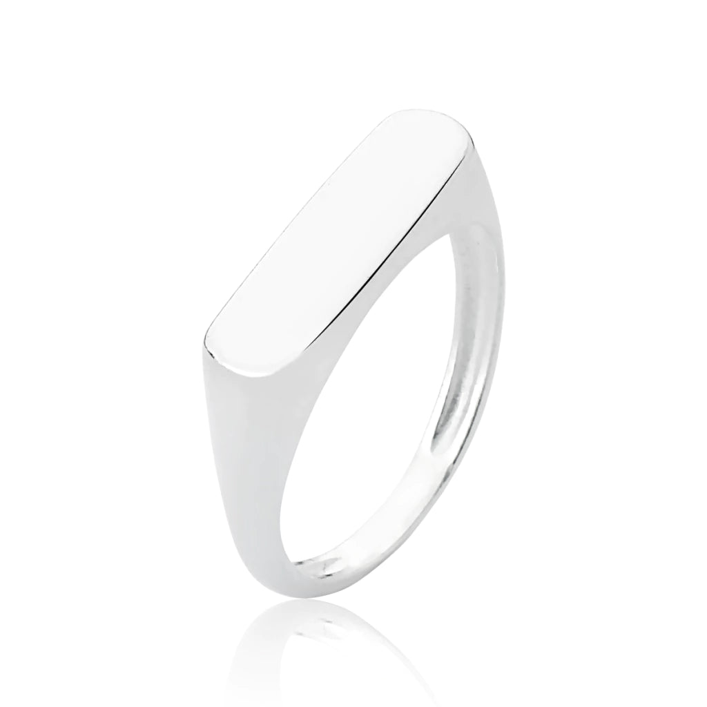 Anel de Prata Chapinha Reta Sinete com Design Moderno