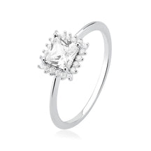 Anel de Prata Zircônia Quadrada Branca Cravejada