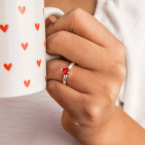 Anel Solitário de Prata You and Me Vermelho