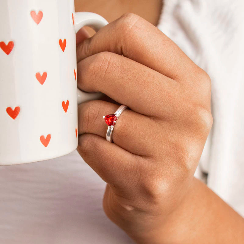 Anel Solitário de Prata You and Me Vermelho