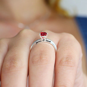 Anel Solitário de Prata You and Me Vermelho