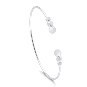 Bracelete de Prata 925 Rígido Aberto c/ Bolas Prateada 18cm