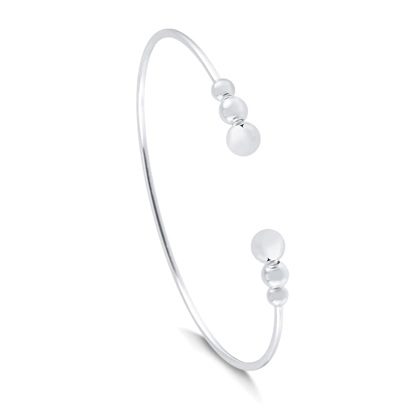 Bracelete de Prata 925 Rígido Aberto c/ Bolas Prateada 18cm