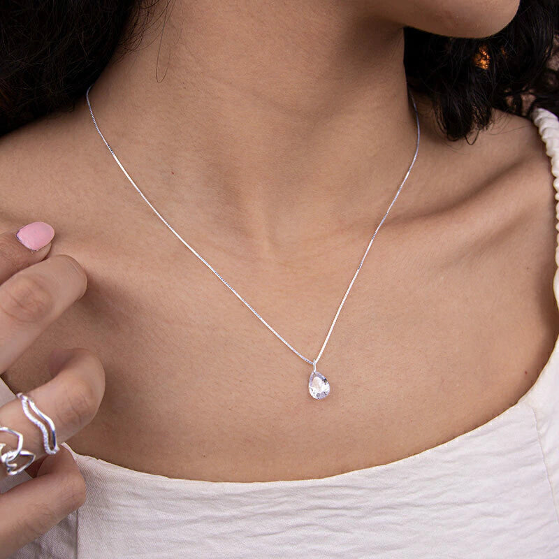 Colar de Prata Gota Zircônia Branca 45cm