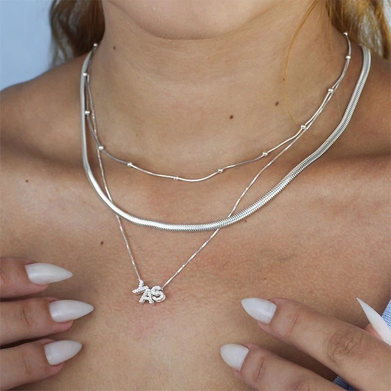 Colar de Prata Letra Inicial Cravejadas com Zircônias 45cm