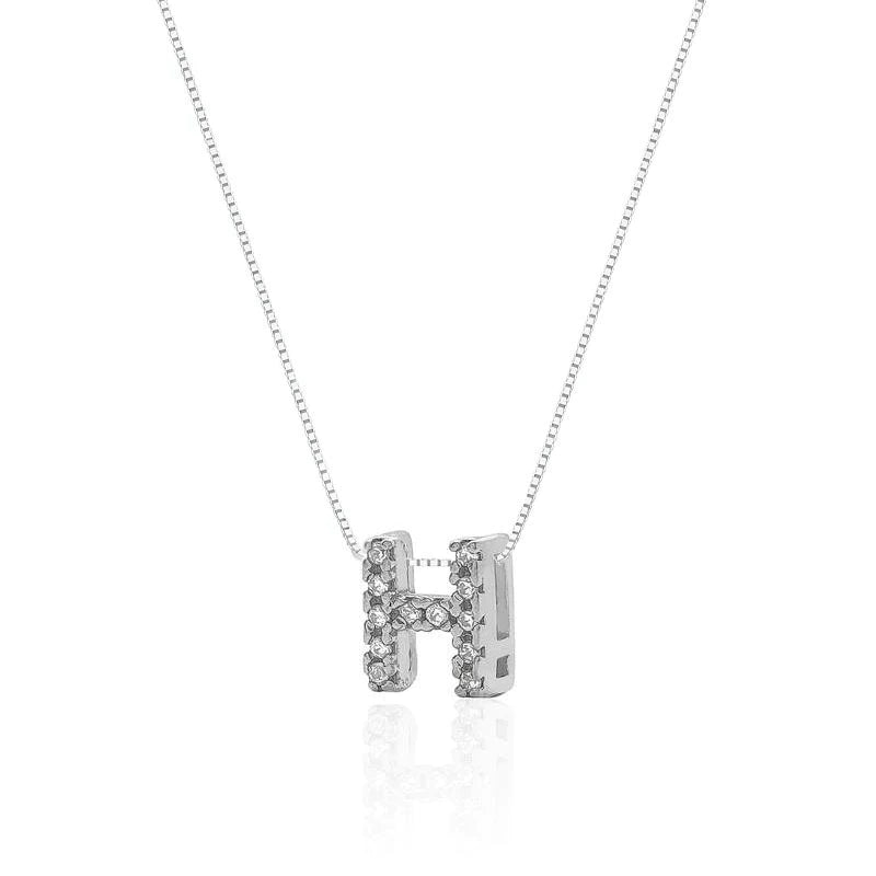 Colar de Prata Letra Inicial Cravejadas com Zircônias 45cm