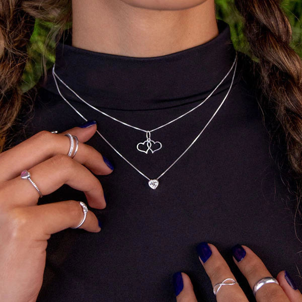 Colar de Prata Coração Ponto de Luz 45cm