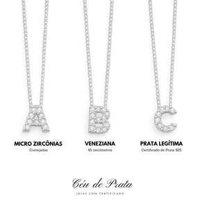 Colar de Prata Letra Inicial Cravejadas com Zircônias 45cm