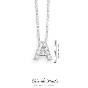 Colar de Prata Letra Inicial Cravejadas com Zircônias 45cm