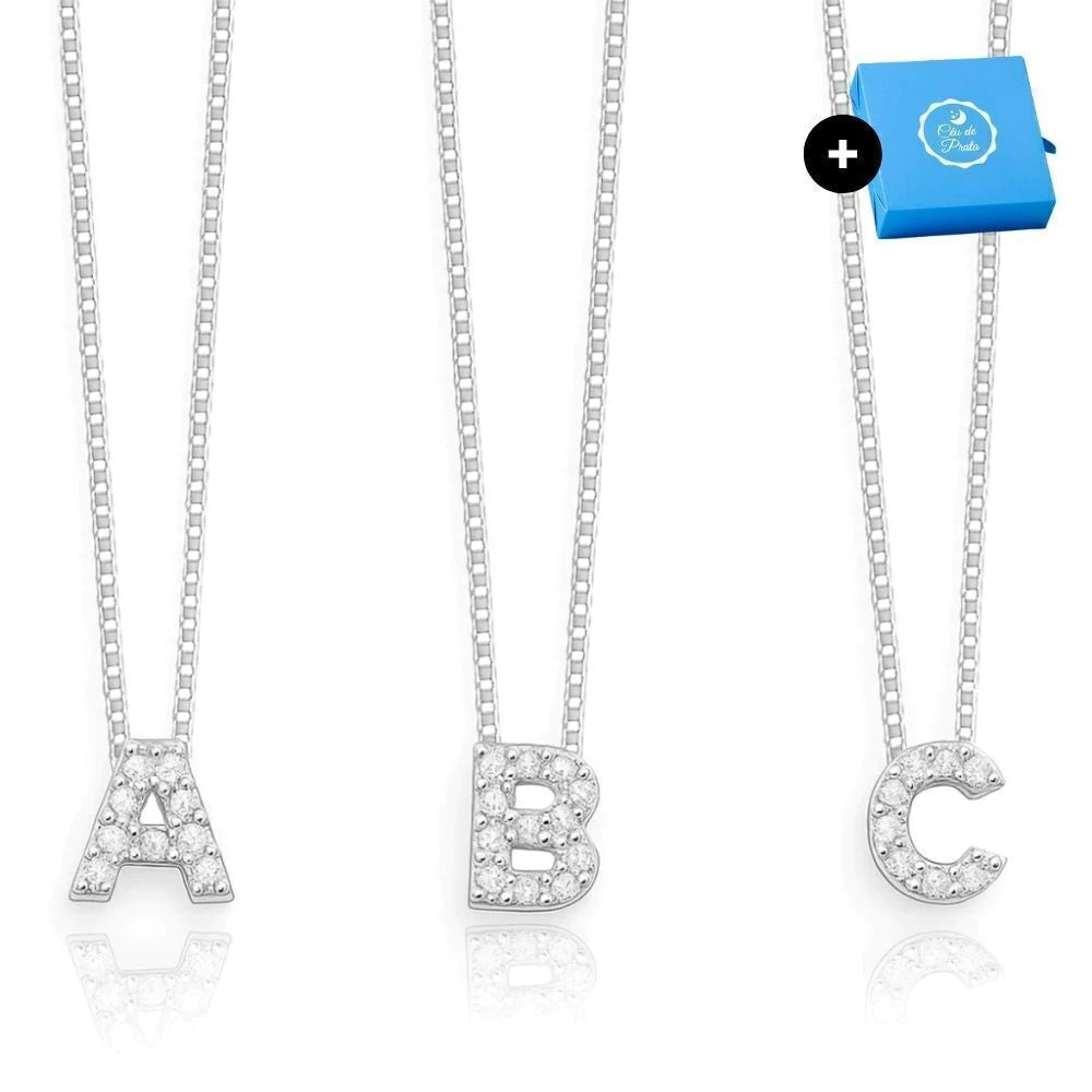 Colar de Prata Letra Inicial Cravejadas com Zircônias 45cm