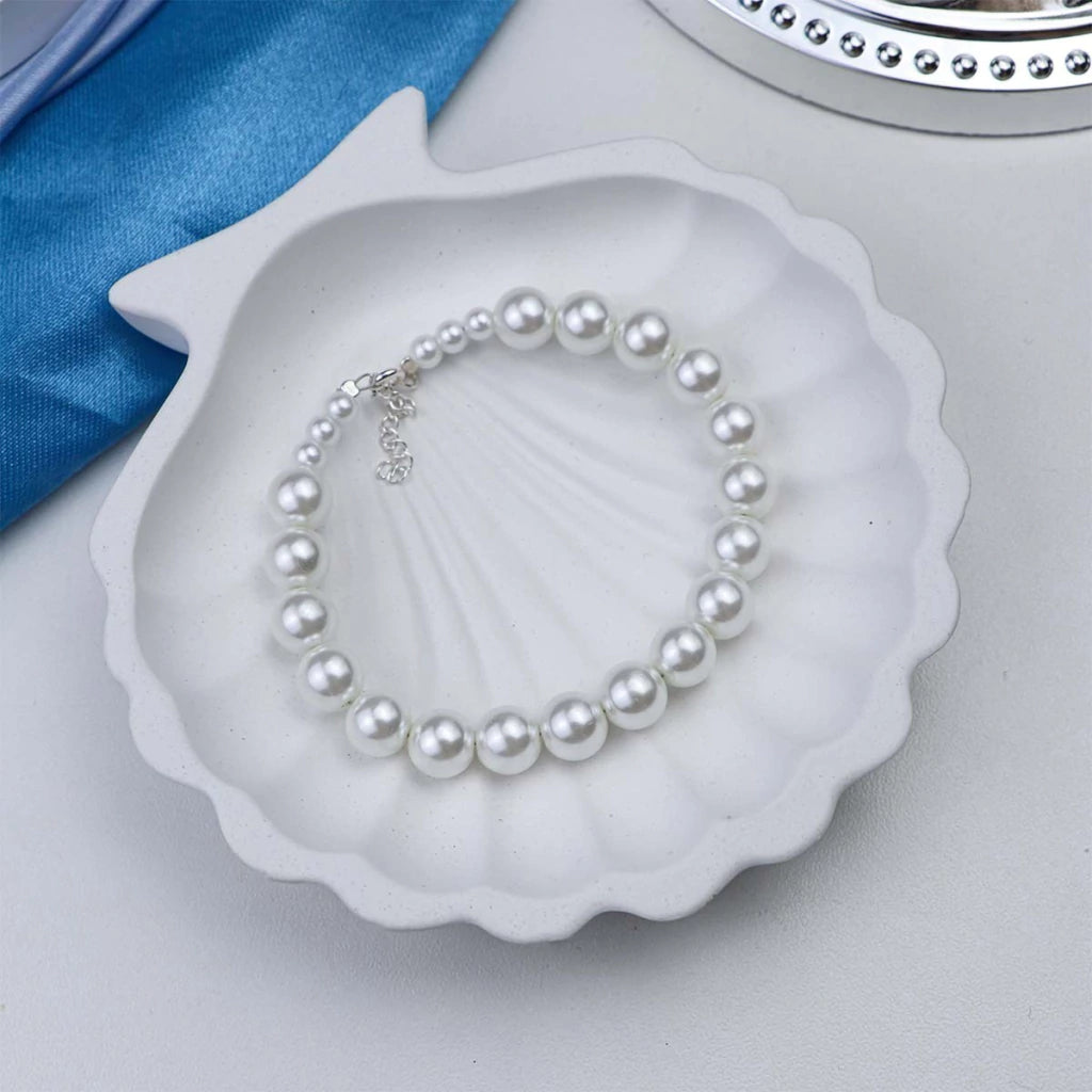 Pulseira de Prata Pérolas (8mm) 21cm