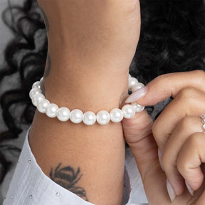 Pulseira de Prata Pérolas (8mm) 21cm