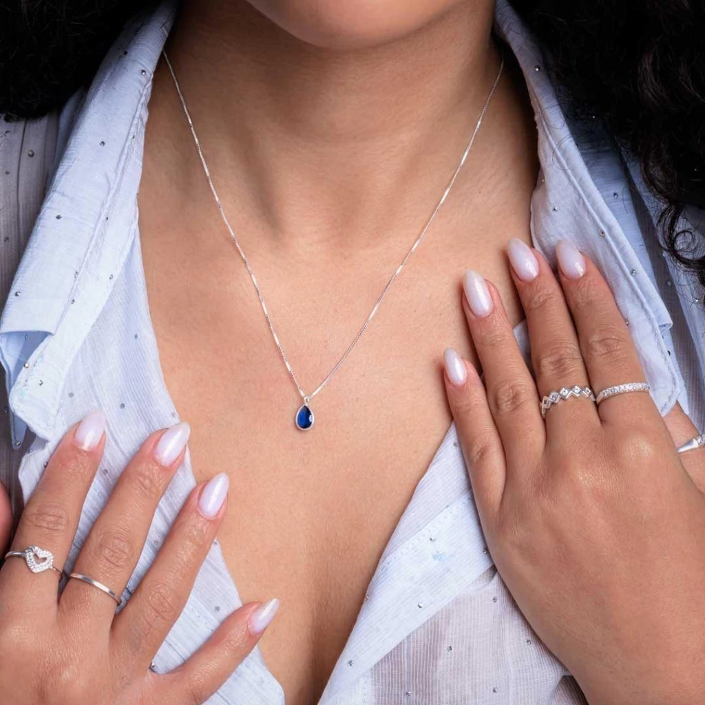 Colar de Prata Gota Zircônia 12mm 45cm