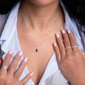 Colar de Prata Gota Zircônia 12mm 45cm