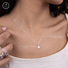 Colar de Prata Gota Zircônia Branca 45cm