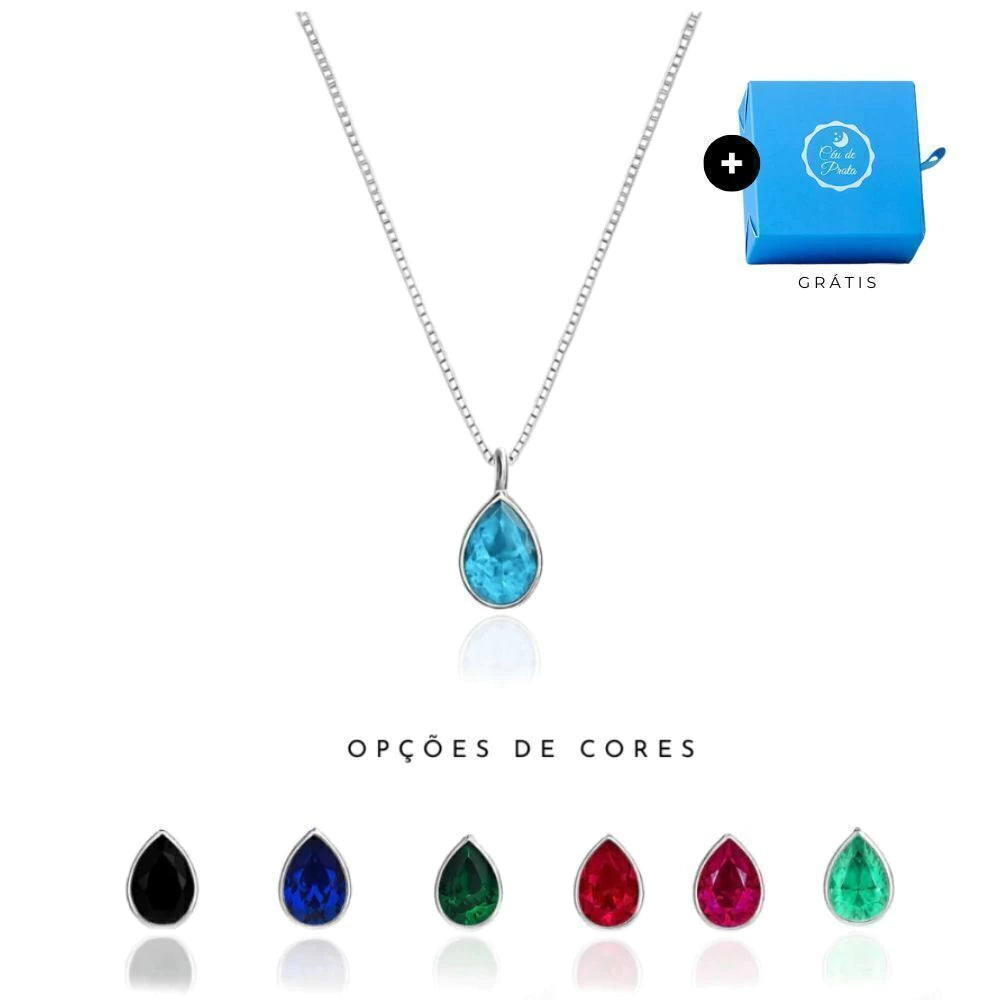 Colar de Prata Gota Zircônia 12mm 45cm