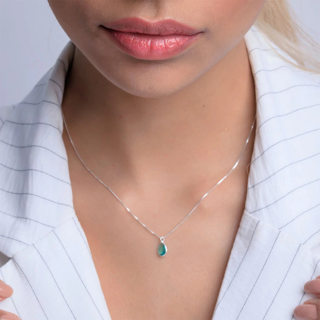 Colar de Prata Gota Zircônia 12mm 45cm