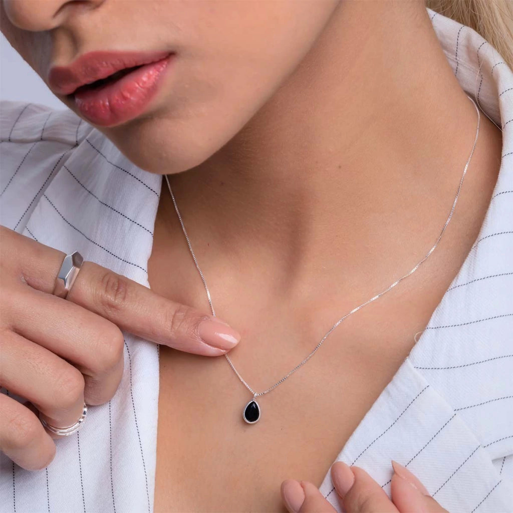 Colar de Prata Gota Zircônia 12mm 45cm