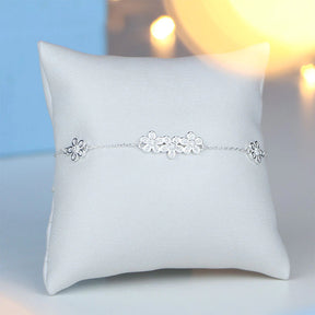 Pulseira de Prata Cinco Flores Cravejadas 21cm