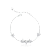 Pulseira de Prata Cinco Flores Cravejadas 21cm