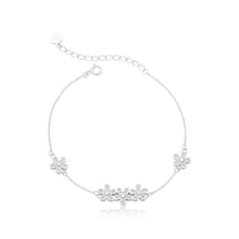 Pulseira de Prata Cinco Flores Cravejadas 21cm