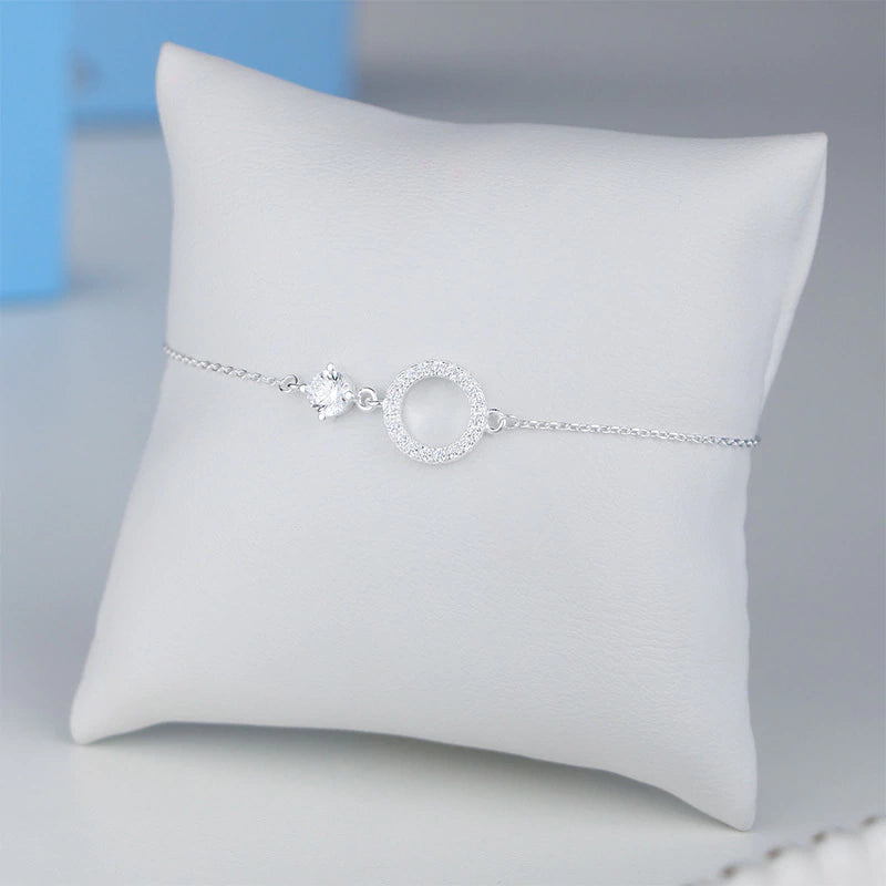 Pulseira de Prata Circulo Cravejado e Ponto de Luz 20cm