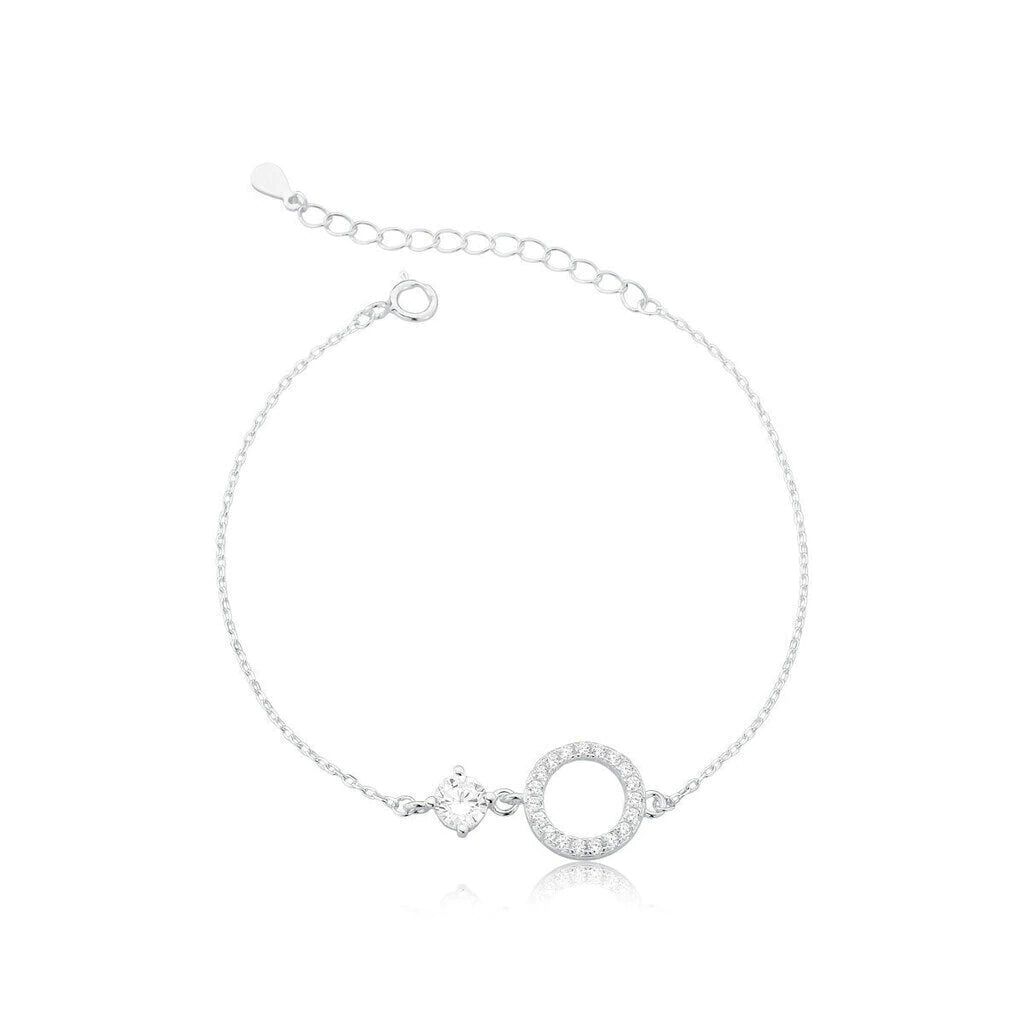 Pulseira de Prata Circulo Cravejado e Ponto de Luz 20cm