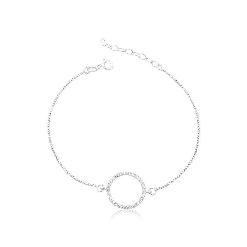 Pulseira de Prata Círculo Cravejado Elo Veneziana 20cm