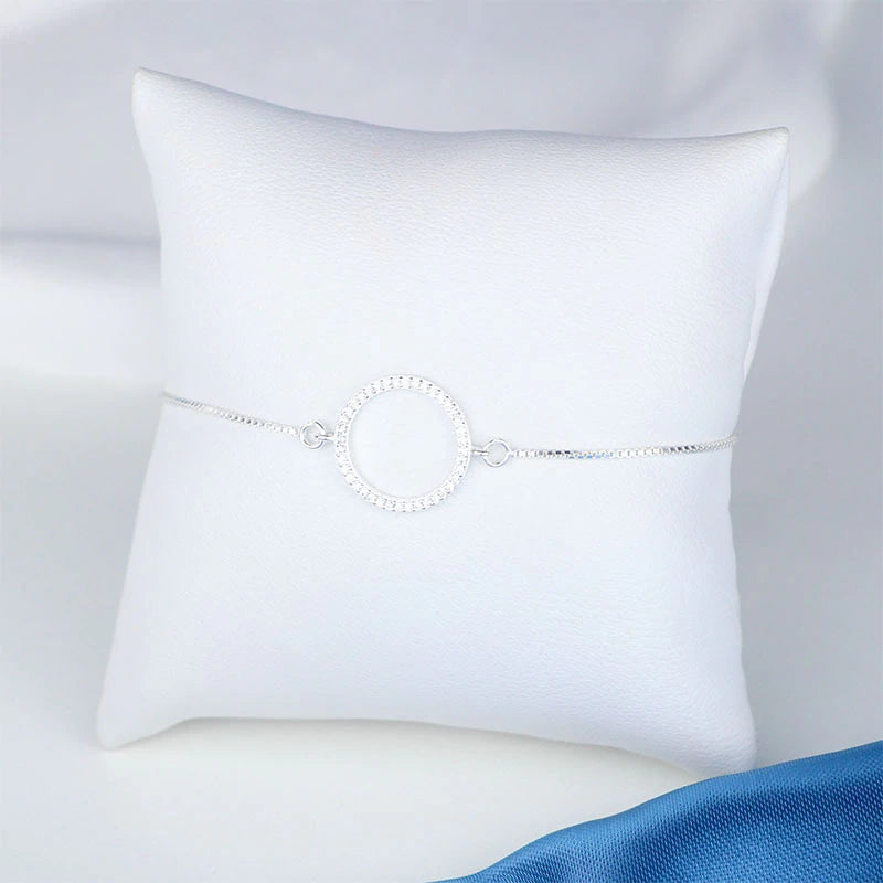 Pulseira de Prata Círculo Cravejado Elo Veneziana 20cm