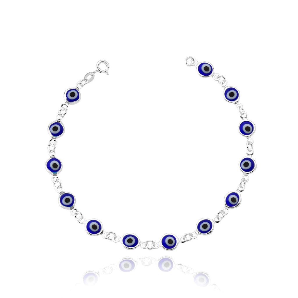 Pulseira de Prata Olho Grego Azul Escuro 18cm