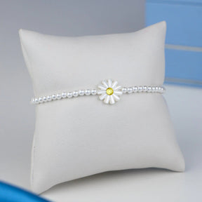 Pulseira de Prata Pérolas e Margarida 20cm