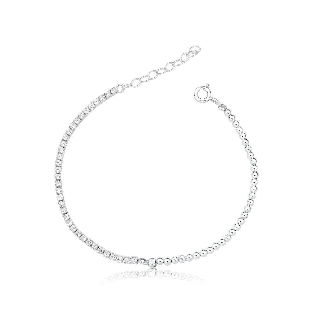 Pulseira de Prata Riviera Zircônia Branca e Bolinhas 18cm