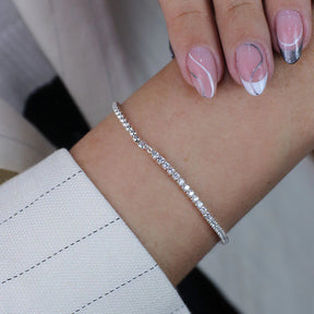 Pulseira de Prata Riviera Zircônia Branca e Bolinhas 18cm