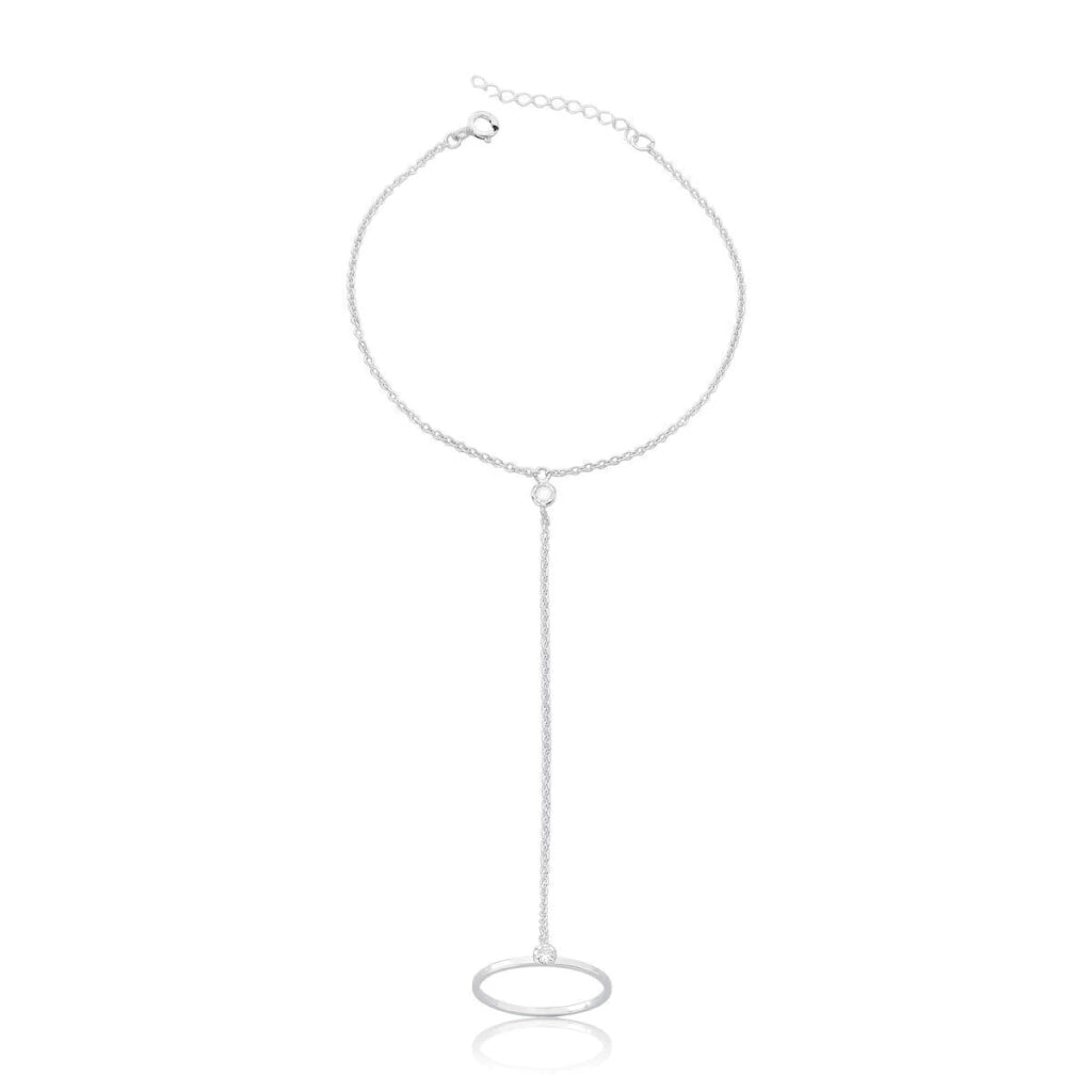 Pulseira e Anel de Prata Hand Chain Jade com Zircônia (1mm)