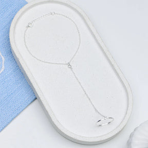 Pulseira e Anel de Prata Hand Chain Jade com Zircônia (1mm)