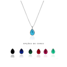 Colar de Prata Gota Zircônia 12mm 45cm