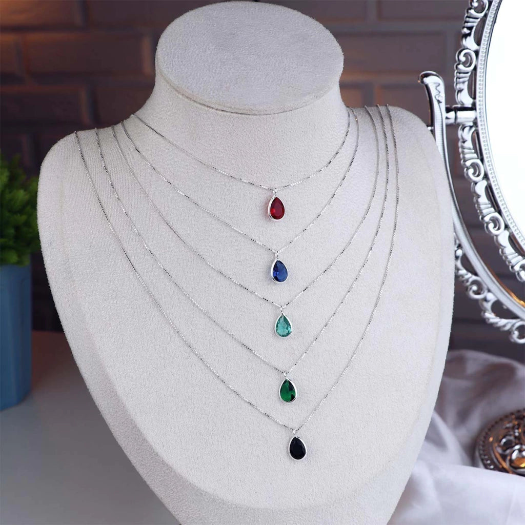 Colar de Prata Gota Zircônia 12mm 45cm