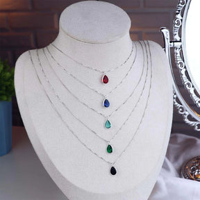 Colar de Prata Gota Zircônia 12mm 45cm