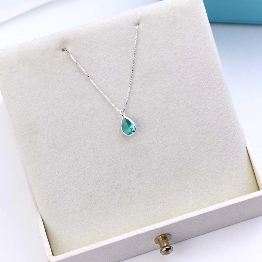 Colar de Prata Gota Zircônia 12mm 45cm