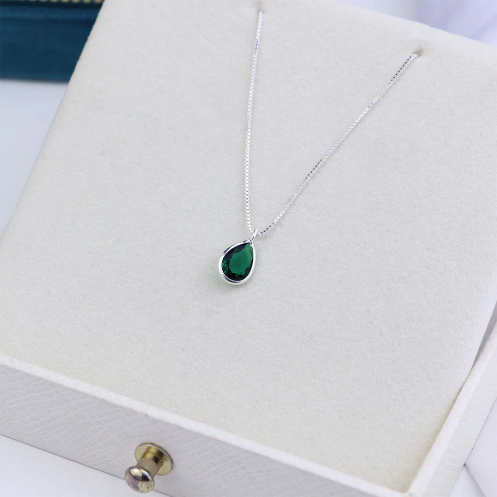 Colar de Prata Gota Zircônia 12mm 45cm