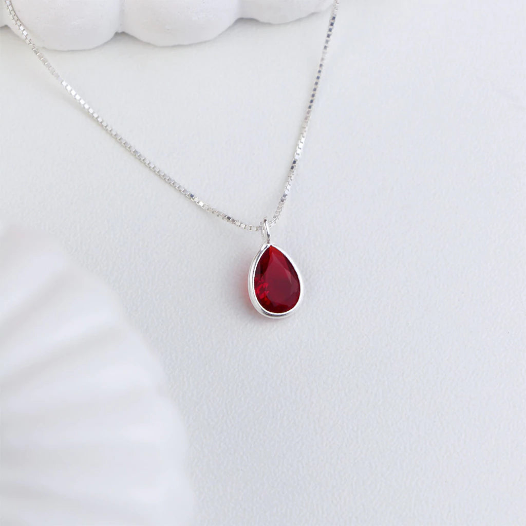 Colar de Prata Gota Zircônia 12mm 45cm